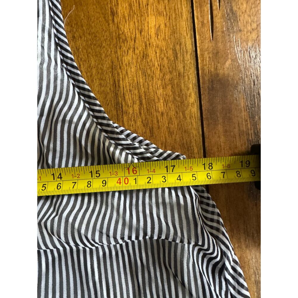 Begum Sheer Ruffle Tie Neck Blouse Black White Striped Romantic Coquette Top - Picture 7 of 9